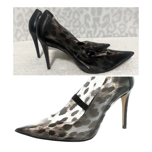VINCE CAMUTO Anessta Clear Black Animal Leopard Print Pump Heels 8.5M NWOT - Picture 1 of 9